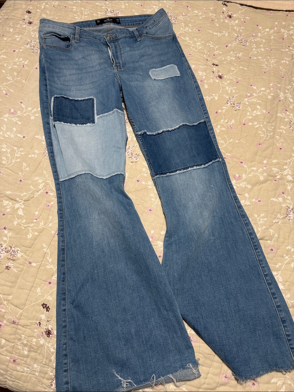 Hollister Two-Tone Patchwork Flare Jeans - Blue